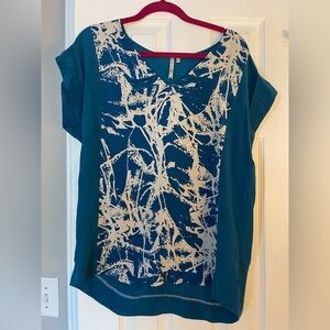 Petticoat Alley Teal and Cream Abstract V-Neck Tunic